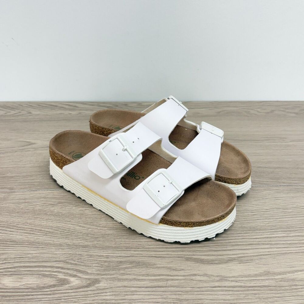 Birkenstock Papillio Arizona White Flex Platform Sandals Sz 39 US 8-8.5 Narrow - Picture 2 of 9